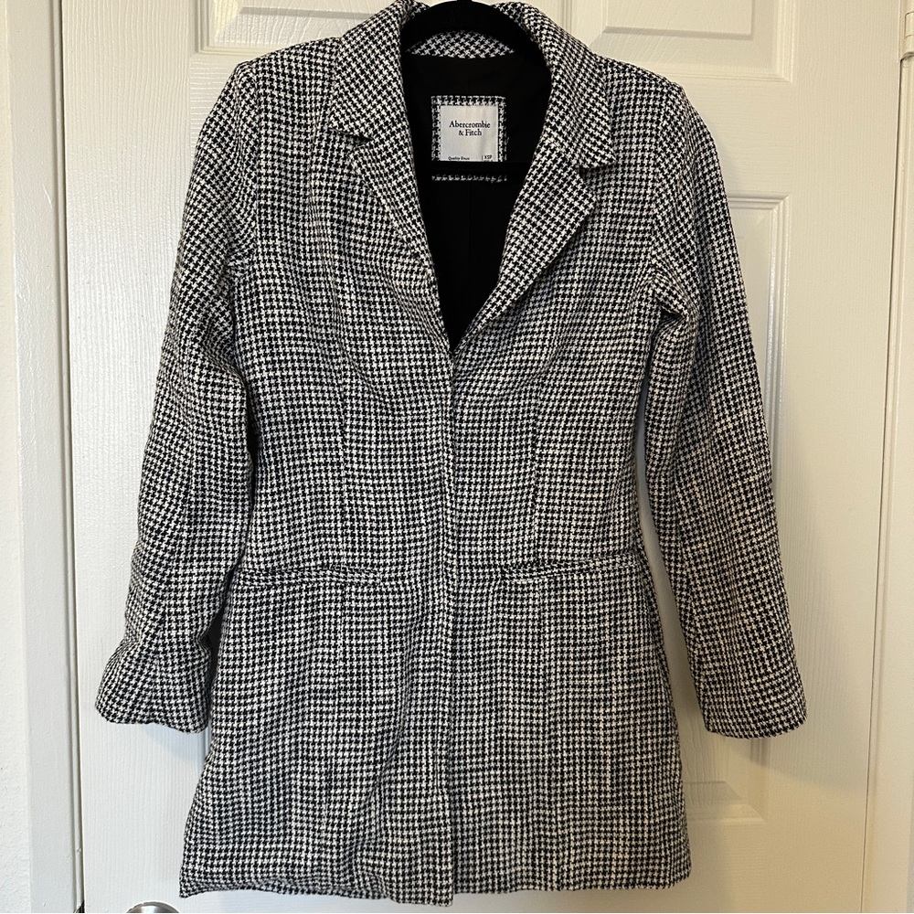 Abercrombie & Fitch Petite Blazer Dress XS Houndstooth Black White Tailored